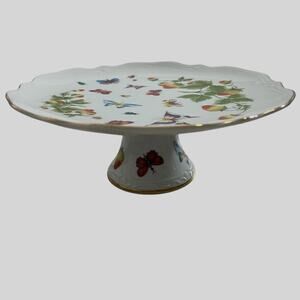 Hand Painted Japan China Strawberry Butterfly Pedestal Cake Plate Lenwile Ardalt